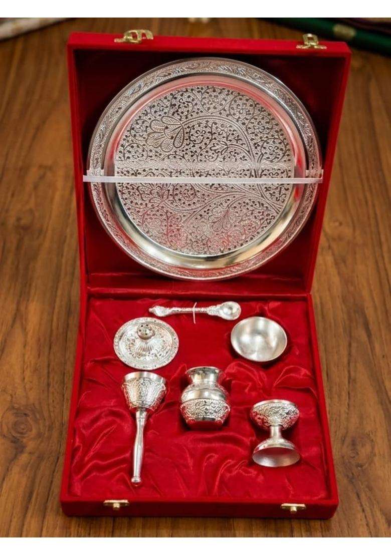 Kettc Premium German Silver Engraved Pooja Thali Set 10 Inch Thaali - Indya