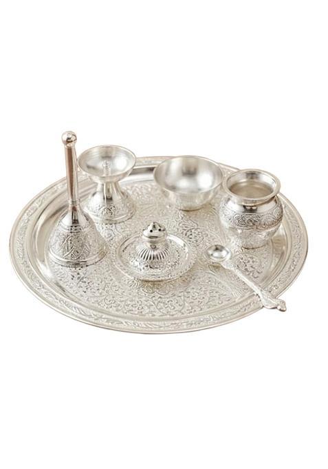 Kettc Premium German Silver Engraved Pooja Thali Set 10 Inch Thaali