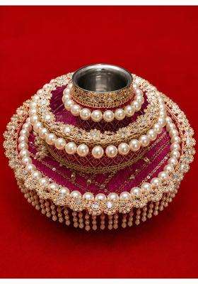 Multicolor Karwa Chauth Thali with Lota and Channi Set Decorative Vrat Pooja Thali