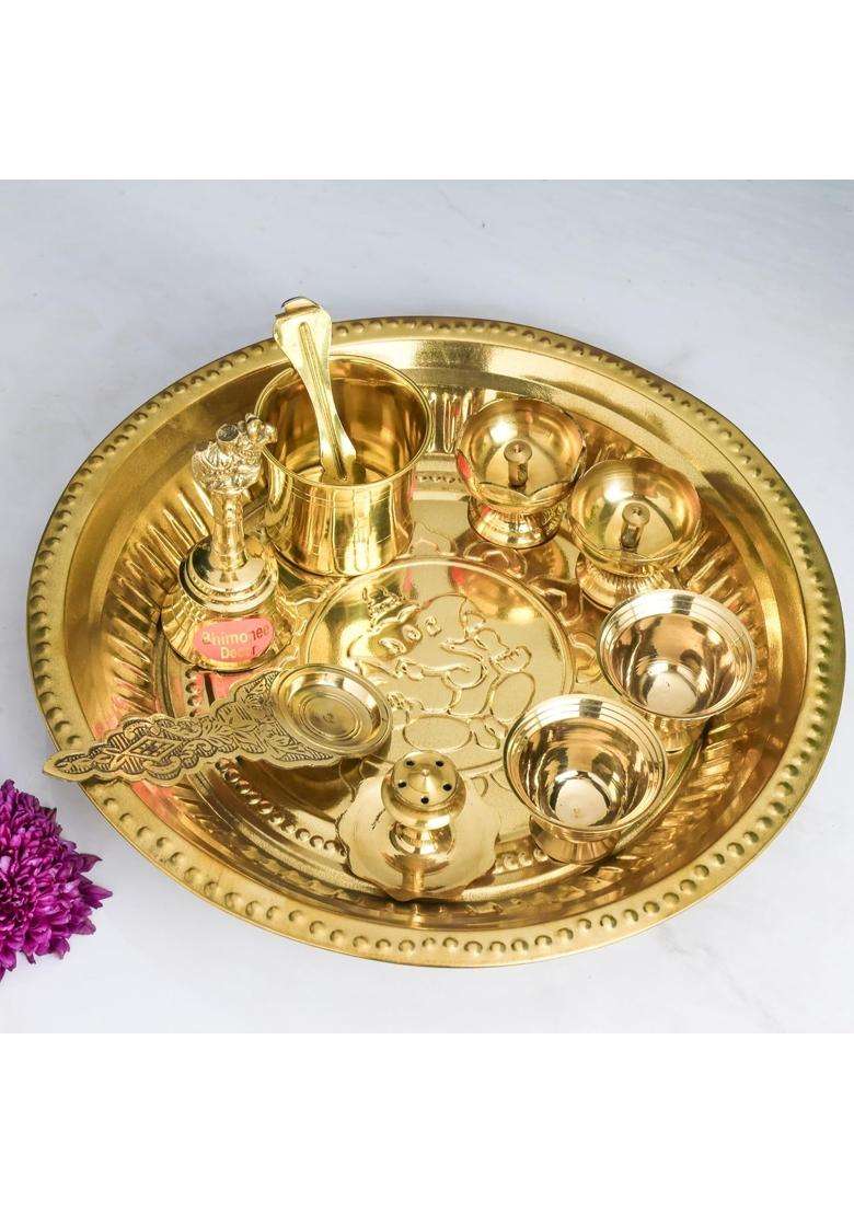 Bhimonee Decor Gold Brass Jagatadri Pooja Thali Set - Indya