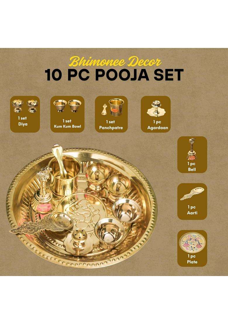 Bhimonee Decor Gold Brass Jagatadri Pooja Thali Set - Indya
