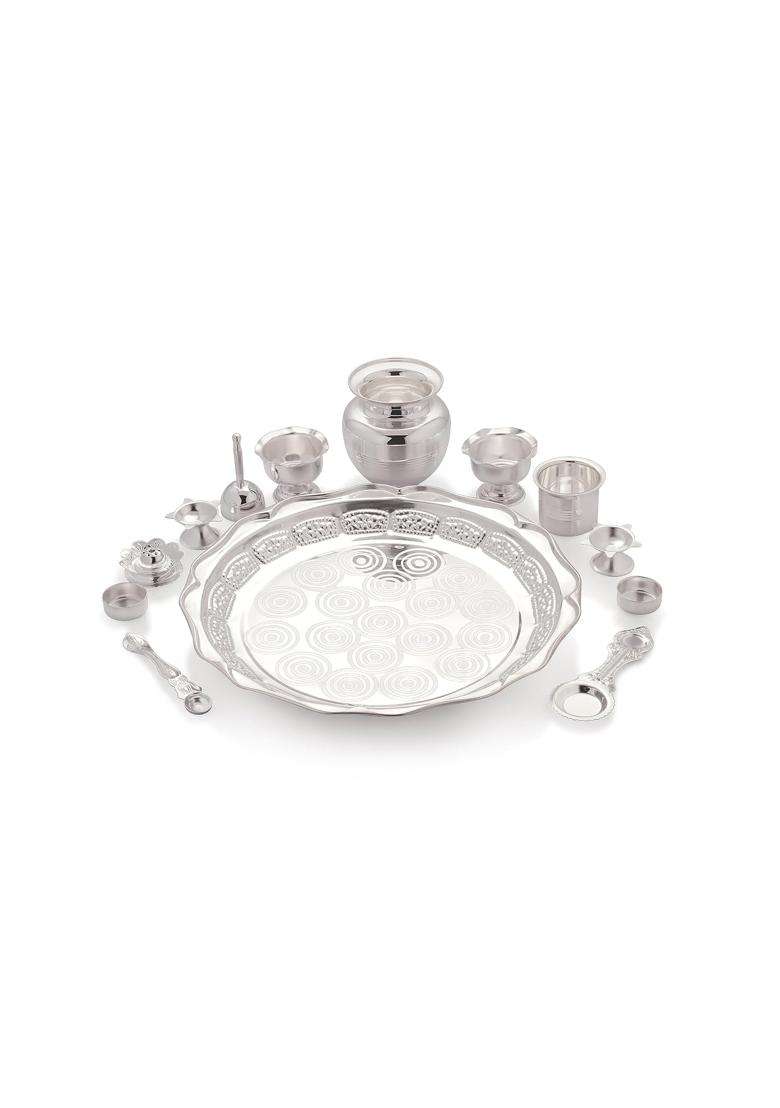 Silverglow Varalakshmi Pooja Set Silver Plated Puja Thali Set - Indya