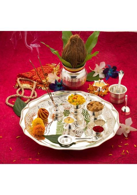 Silverglow Varalakshmi Pooja Set Silver Plated Puja Thali Set
