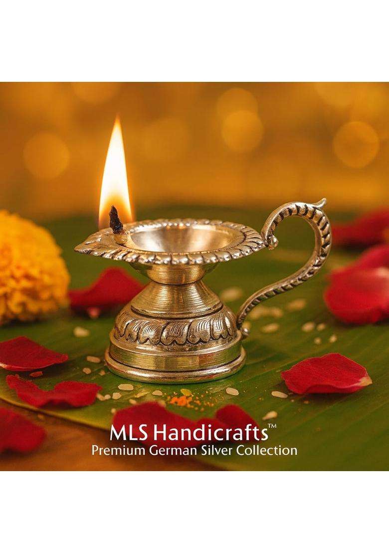 MLS Handicrafts German Silver Pooja Aarti Thali Set with Ghungroo Layer Decorative Temple Plate for Karva - Indya