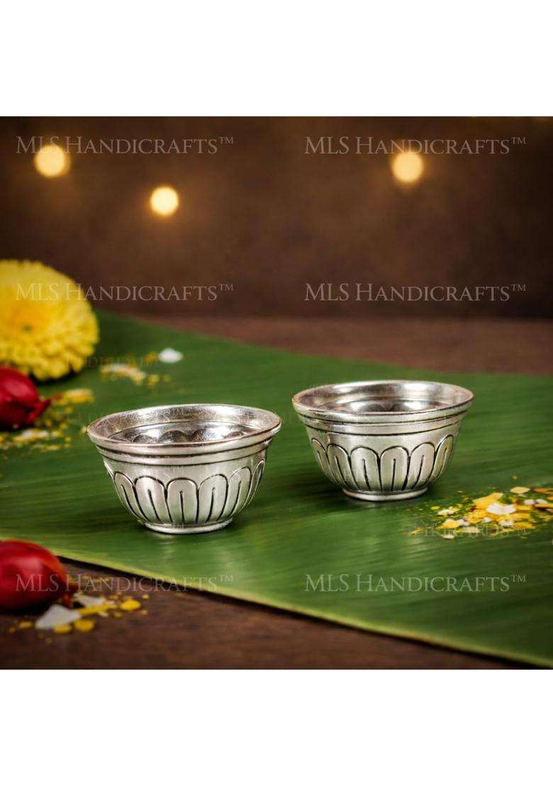 MLS Handicrafts German Silver Pooja Aarti Thali Set with Ghungroo Layer Decorative Temple Plate for Karva - Indya