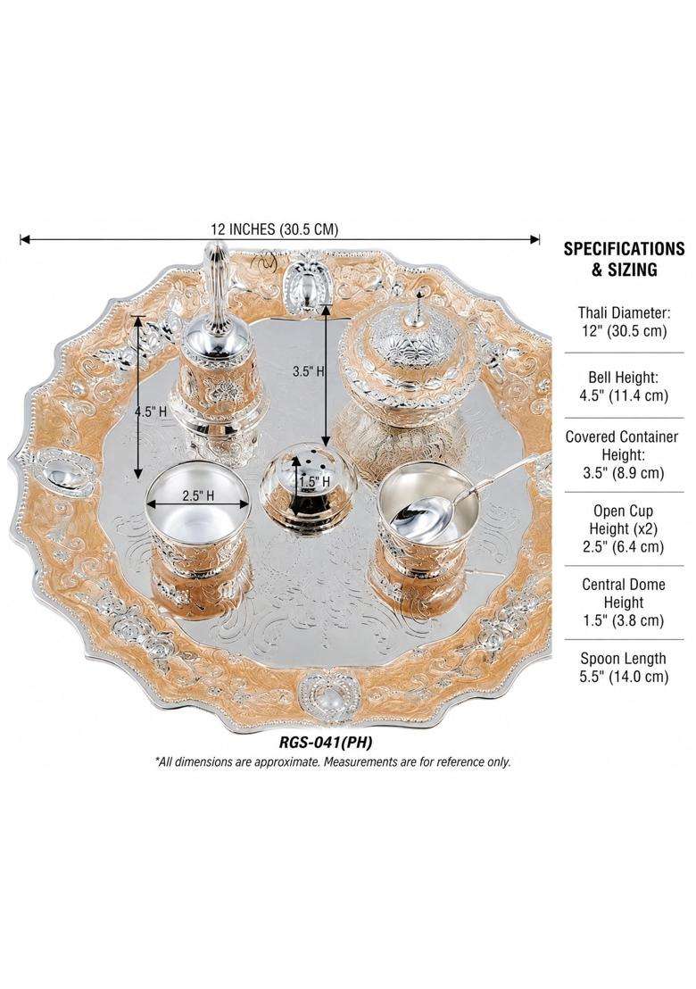 Urbanelly German Silver Pooja Thali Set Set of 7 - Indya