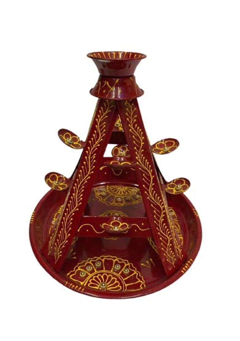 Handicrafts Red Pooja Thali Set Puja Thali Set for Home Fancy Puja Thali Set for Home Pooja Set Decorative - Indya
