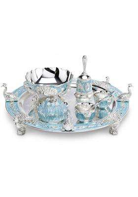 Dora Gifting German Silver 12 Pooja Thali Set Combo of 6 Pieces Pooja Items Wedding Return Gifts
