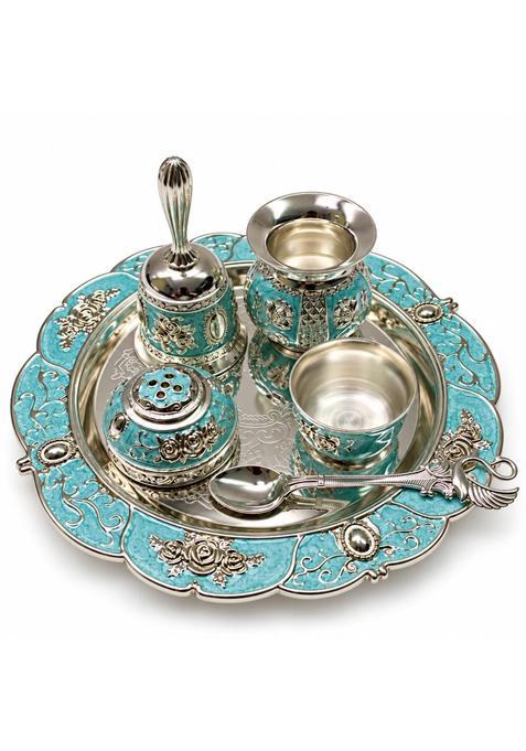Aura and Hues German Silver Puja Thali Set with Pooja Accessories