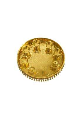 Happy BORN Traditional Designed Handcrafted Golden Pooja Thalli Set Pooja Thali with Diya for Diwali Pack of 1