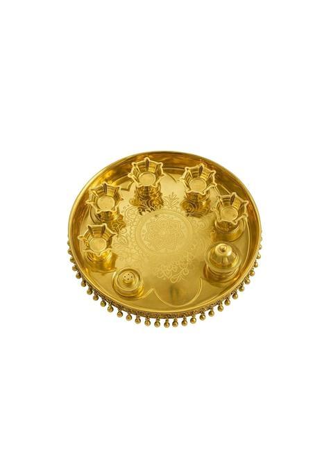 Happy BORN Traditional Designed Handcrafted Golden Pooja Thalli Set Pooja Thali with Diya for Diwali Pack of 1
