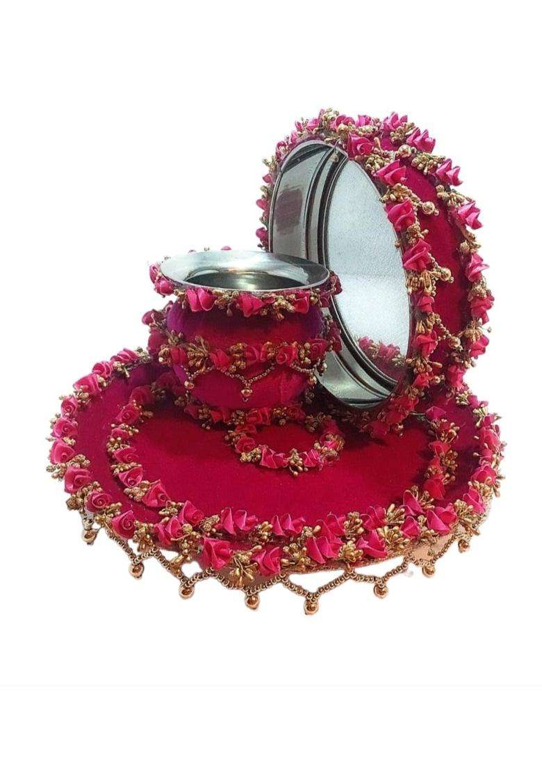 Giftsbouquet Karwachauth Thali Set I Karvachauth I Karwa Chauth I Karva Chauth Puja Stainless Steel Thali Set - Indya