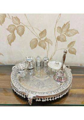 Mishita Collections German Silver Heavy Big Size Pooja Thali Diameter 13 and Half Set of 7