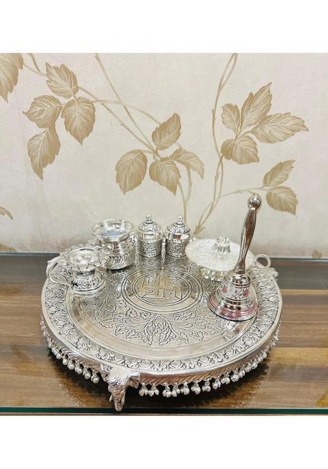 Mishita Collections German Silver Heavy Big Size Pooja Thali Diameter 13 and Half Set of 7