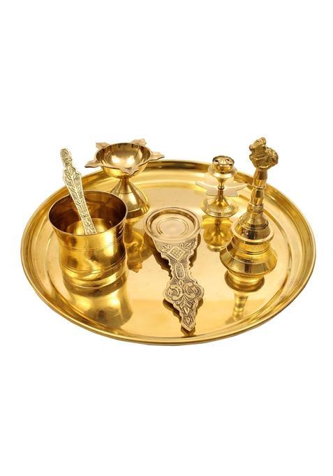 Spillbox Yellow Traditional Handcrafted Brass Puja Pooja Thali