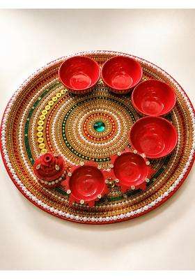 Smita Creations Red Kundan Pooja Thali Pooja Thali Set