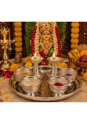 Sgr Handicrafts German Silver Pooja Thali Set 7 Pieces