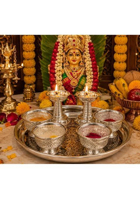 Sgr Handicrafts German Silver Pooja Thali Set 7 Pieces