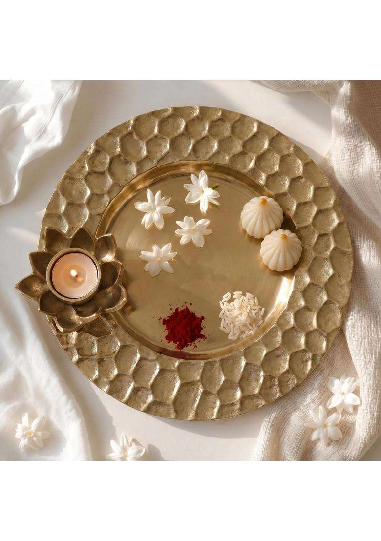 Behoma Golden Lotus Tray with Tea Light Holder 30CM - Indya