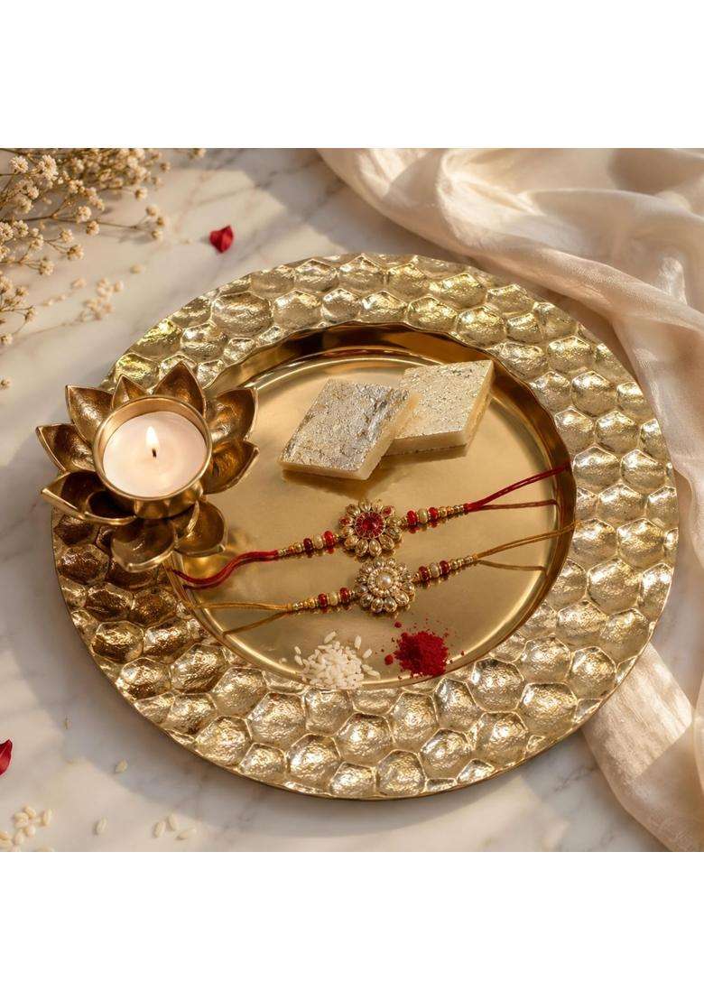 Behoma Golden Lotus Tray with Tea Light Holder 30CM - Indya