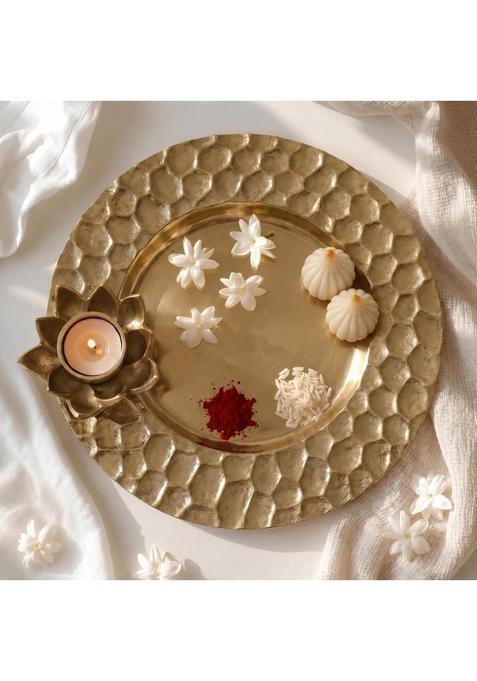 Behoma Golden Lotus Tray with Tea Light Holder 30CM