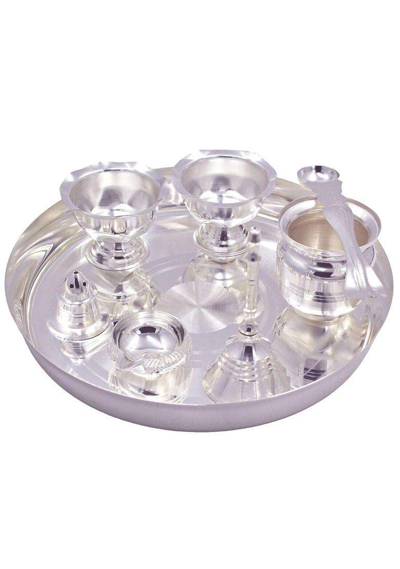 OJAS Silver Plated Pooja Thali Set for Gifting Guest Serving Return Gifting Occasionally Gifting - Indya