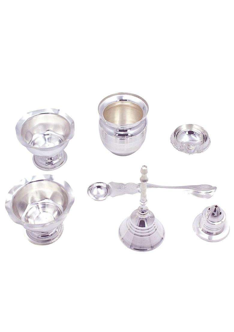 OJAS Silver Plated Pooja Thali Set for Gifting Guest Serving Return Gifting Occasionally Gifting - Indya