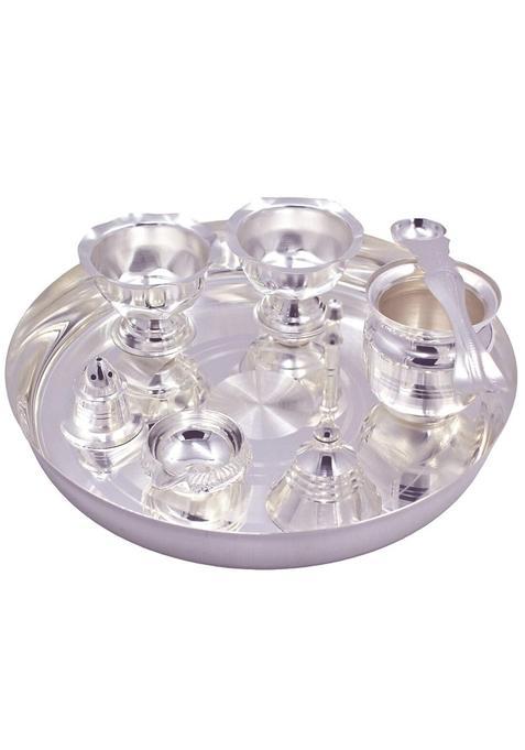 OJAS Silver Plated Pooja Thali Set for Gifting Guest Serving Return Gifting Occasionally Gifting