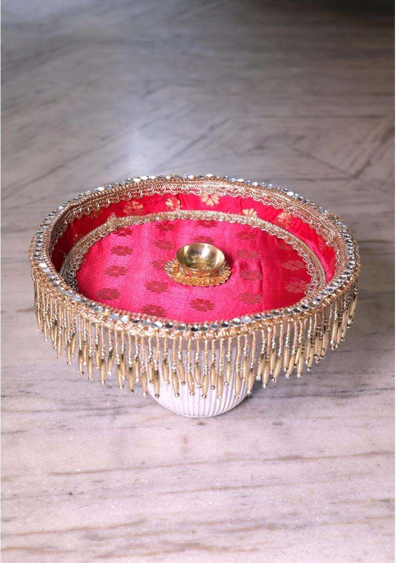 Karwa Chauth Pooja Thali Set with Chalni Lota and Peacock Designer Pooja Thali with Decorative Channi - Indya