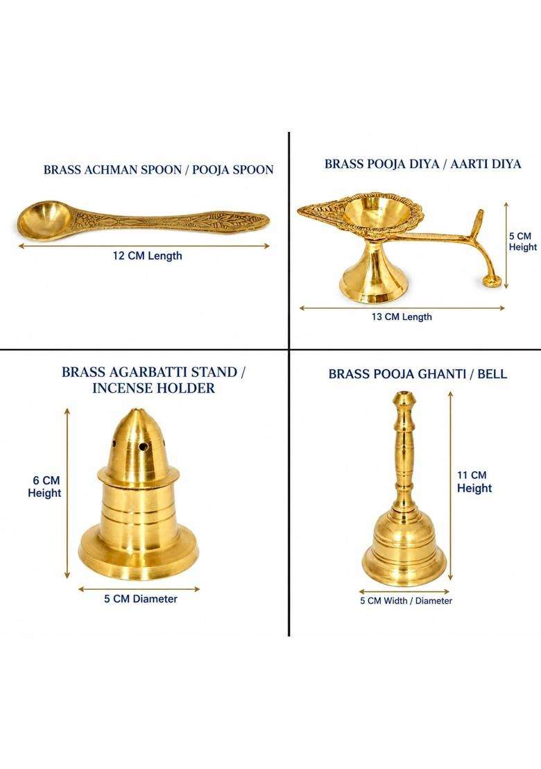 A and H Enterprises Pooja Thali Set for Home Temple Traditional with Diya Roli Kumkum Container Bell - Indya