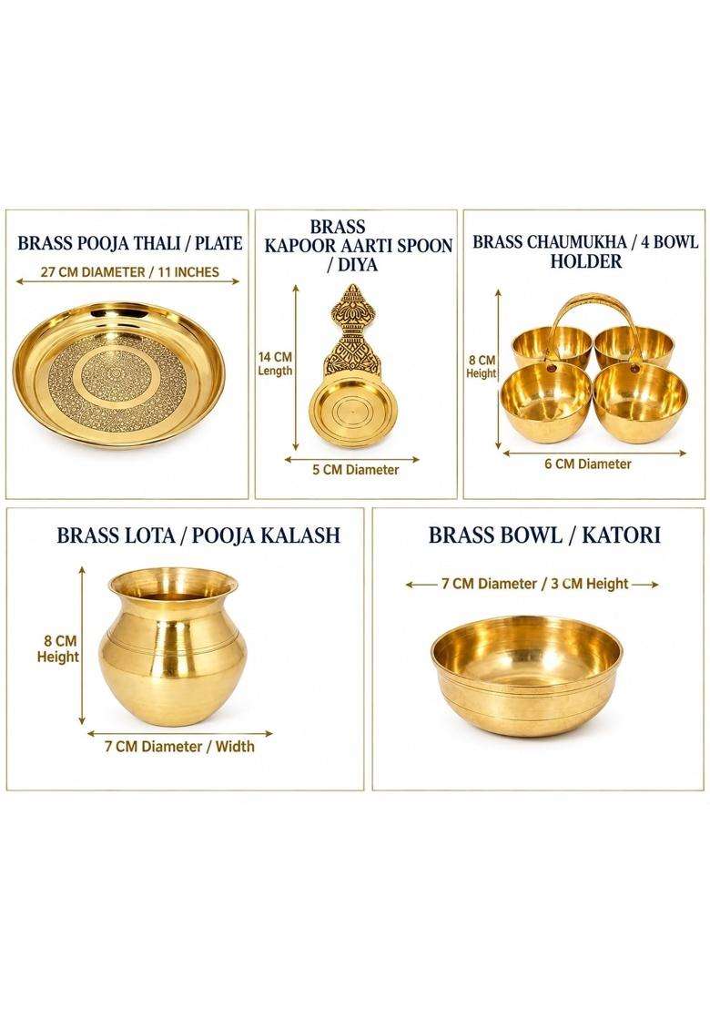 A and H Enterprises Pooja Thali Set for Home Temple Traditional with Diya Roli Kumkum Container Bell - Indya