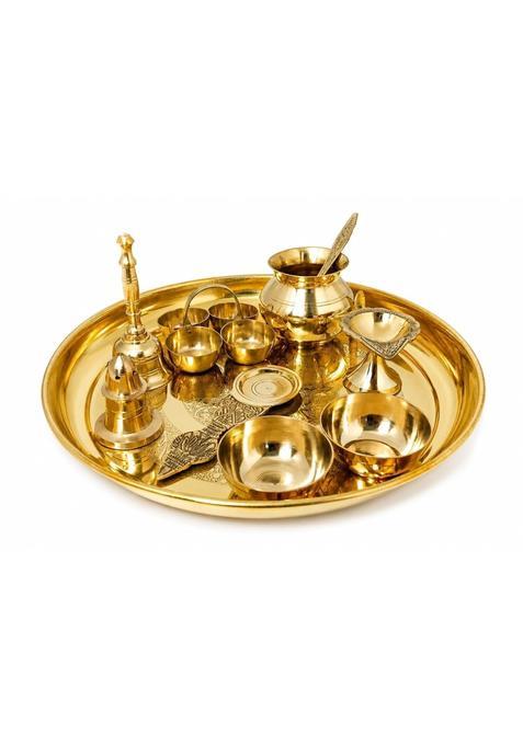 A and H Enterprises Pooja Thali Set for Home Temple Traditional with Diya Roli Kumkum Container Bell