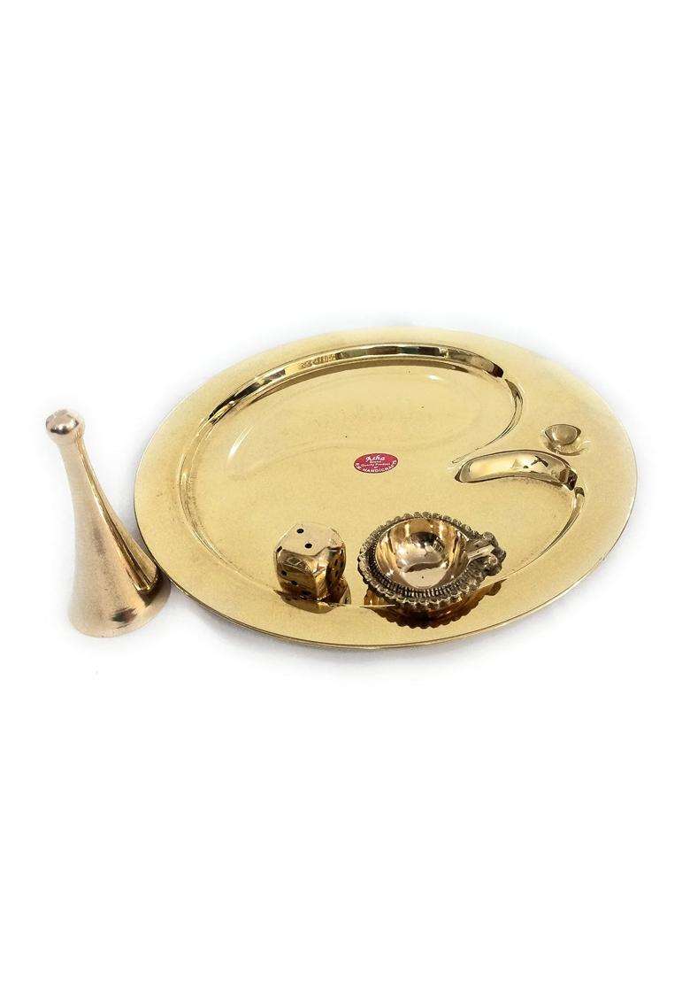 Vedika Gallery Pooja Thali Set Brass Om Design Puja Thali Set Including Brass Puja Bell - Indya