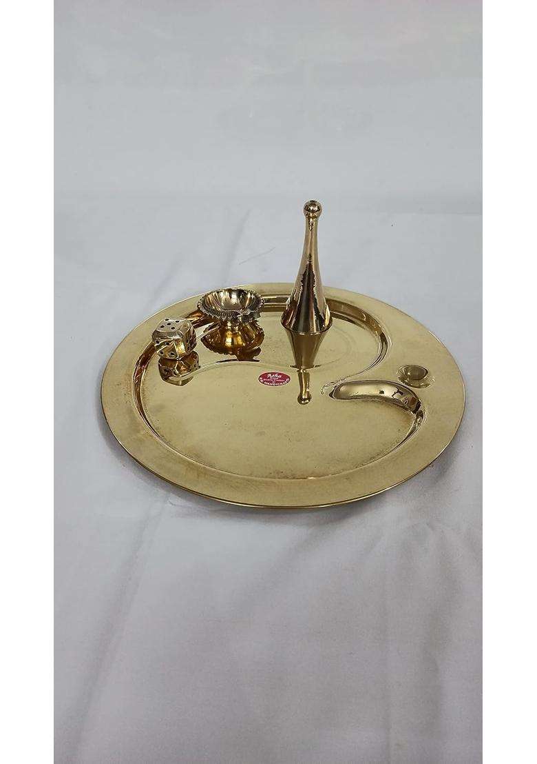 Vedika Gallery Pooja Thali Set Brass Om Design Puja Thali Set Including Brass Puja Bell - Indya