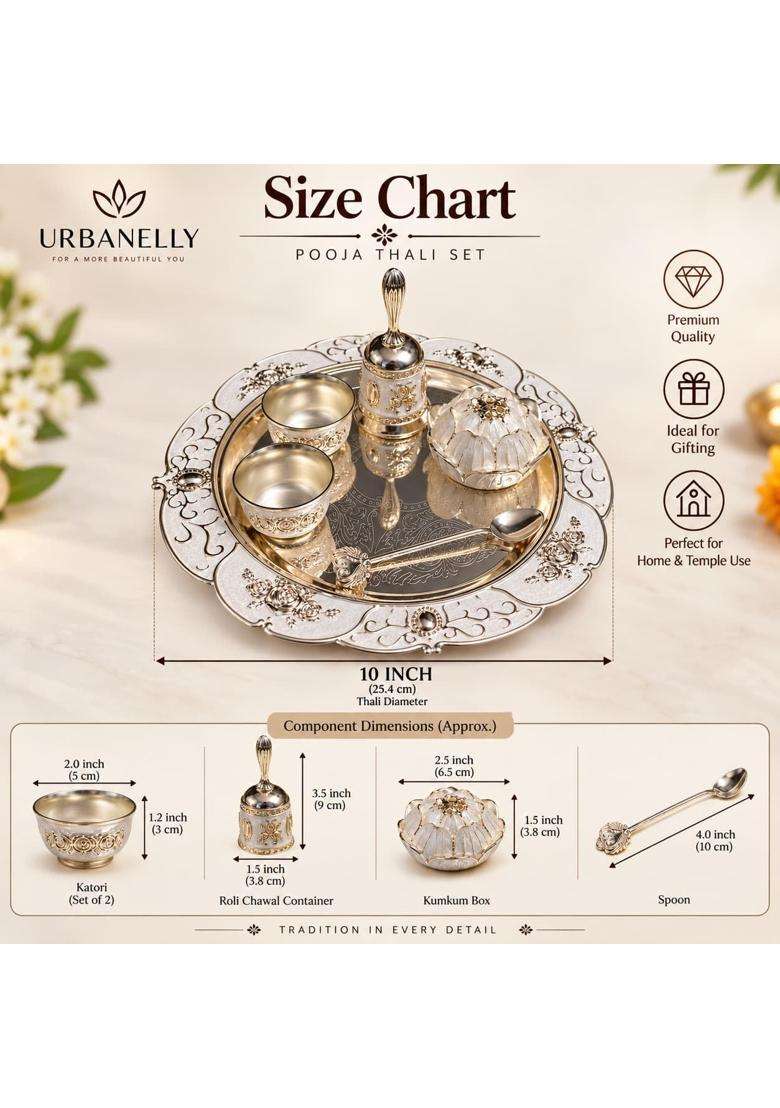 Urbanelly German Silver Coting Pooja Thali Set for Home Temple - Indya