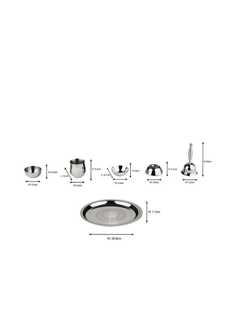 Arttdinox Etching Pooja Thali Set Premium Stainless Steel Pooja Thali with Diya Bell Kalash and Katoris - Indya