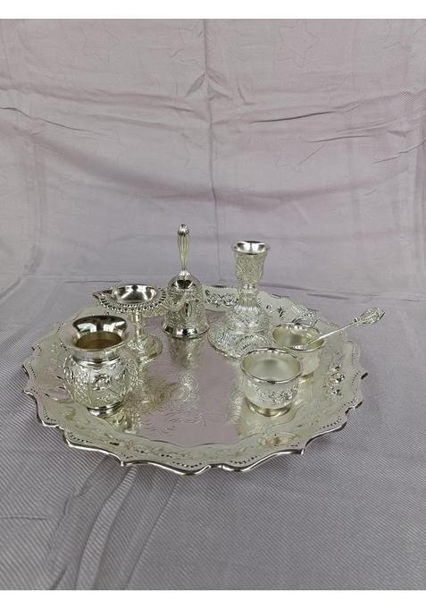 Jay Thakar Tranding India Pure Silver Pooja Thali Set Silver