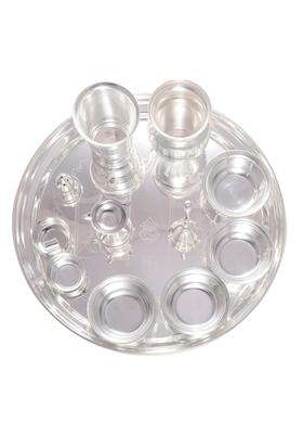 OJAS Designer Silver Plated New Laxmi Thali Pooja Set for Gifting Return Gifting Occasionally Gifting
