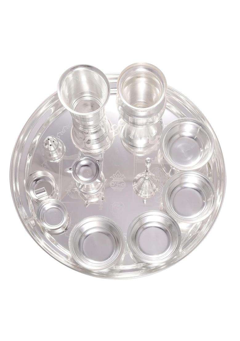 OJAS Designer Silver Plated New Laxmi Thali Pooja Set for Gifting Return Gifting Occasionally Gifting - Indya