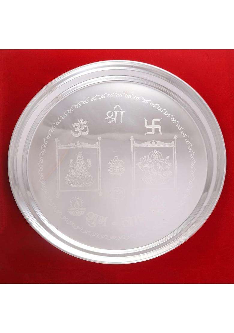 OJAS Designer Silver Plated New Laxmi Thali Pooja Set for Gifting Return Gifting Occasionally Gifting - Indya