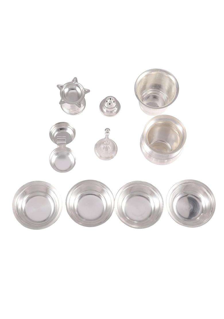 OJAS Designer Silver Plated New Laxmi Thali Pooja Set for Gifting Return Gifting Occasionally Gifting - Indya