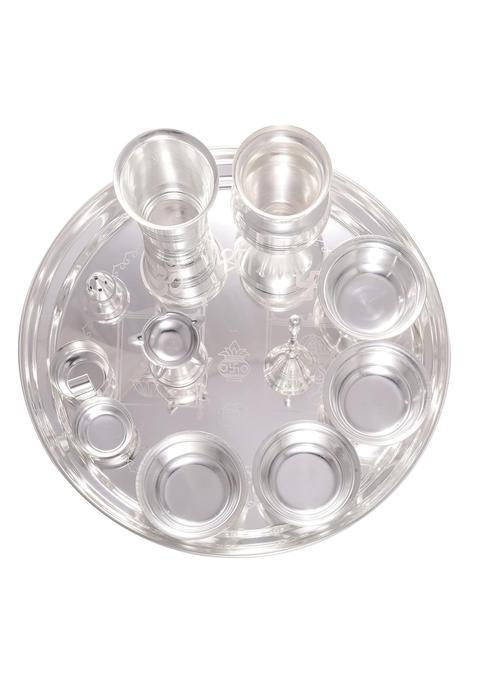 OJAS Designer Silver Plated New Laxmi Thali Pooja Set for Gifting Return Gifting Occasionally Gifting