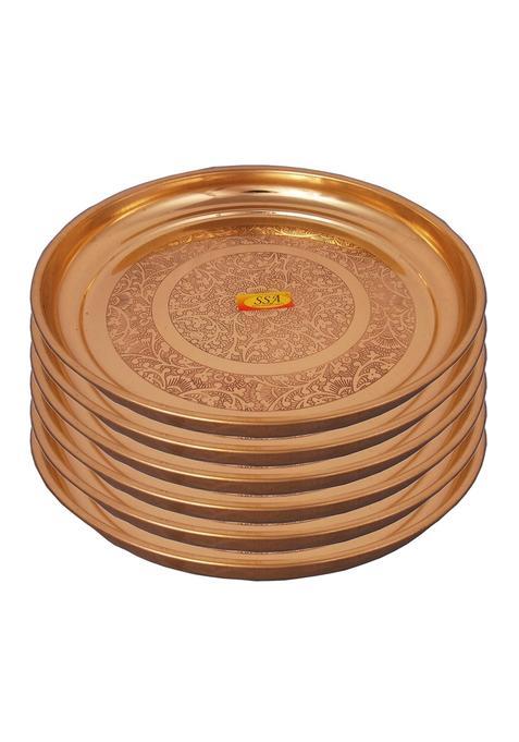 Shiv Shakti Arts Yellow Pure Brass Plate Dinner Plate Pooja Thali Set Serving Food Tableware