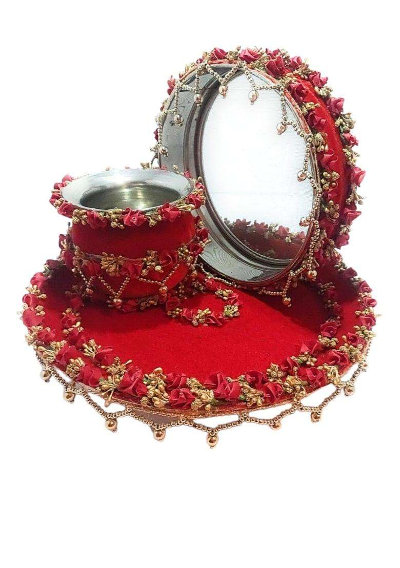 Giftsbouquet Karwachauth Thali Set I Karvachauth I Karwa Chauth I Karva Chauth Puja Stainless Steel Thali Set - Indya