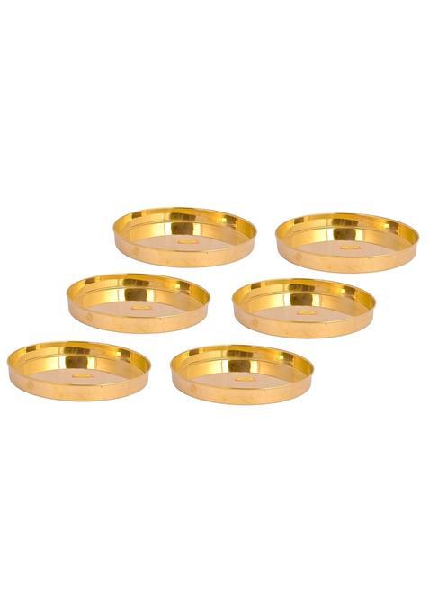 Shiv Shakti Arts Gold Pure Brass Thali Dinner Plate Pooja Thali Set Serving Food Tableware Set of 6