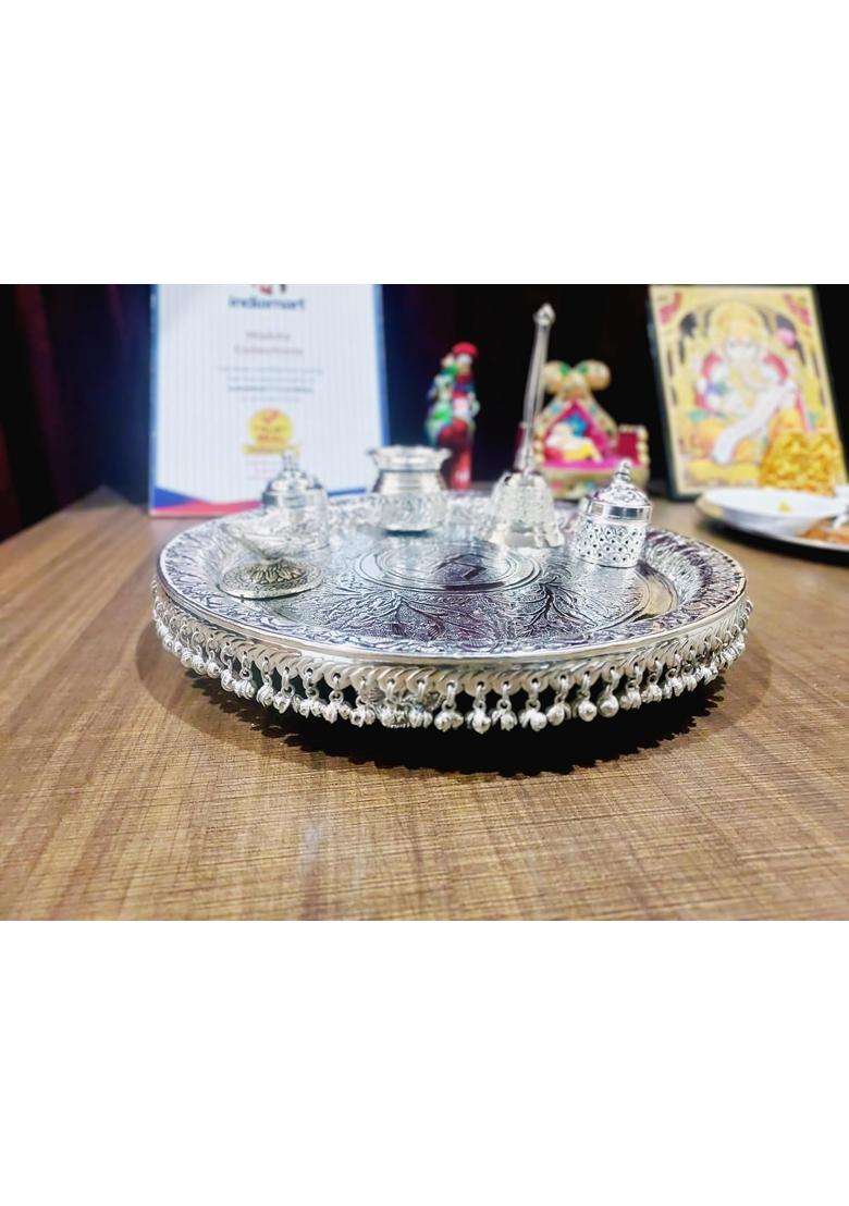Mishita Collections German Silver Heavy Big Size Pooja Thali Diameter 13 and Half Set of 6 - Indya