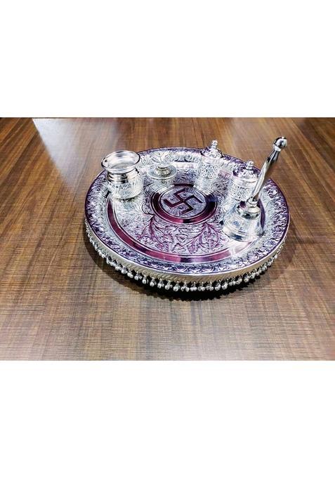 Mishita Collections German Silver Heavy Big Size Pooja Thali Diameter 13 and Half Set of 6