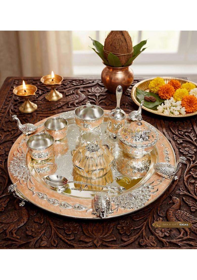 Goldgiftideas 9 Inch Pooja Thali Set for Gifting Diwali Pooja Thali Set for Home Occasional Return Gift - Indya