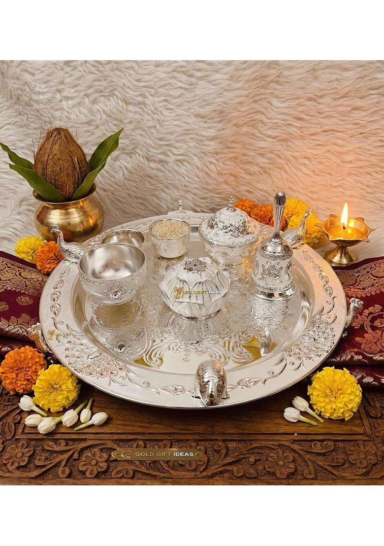 Goldgiftideas 9 Inch Pooja Thali Set for Gifting Diwali Pooja Thali Set for Home Occasional Return Gift - Indya
