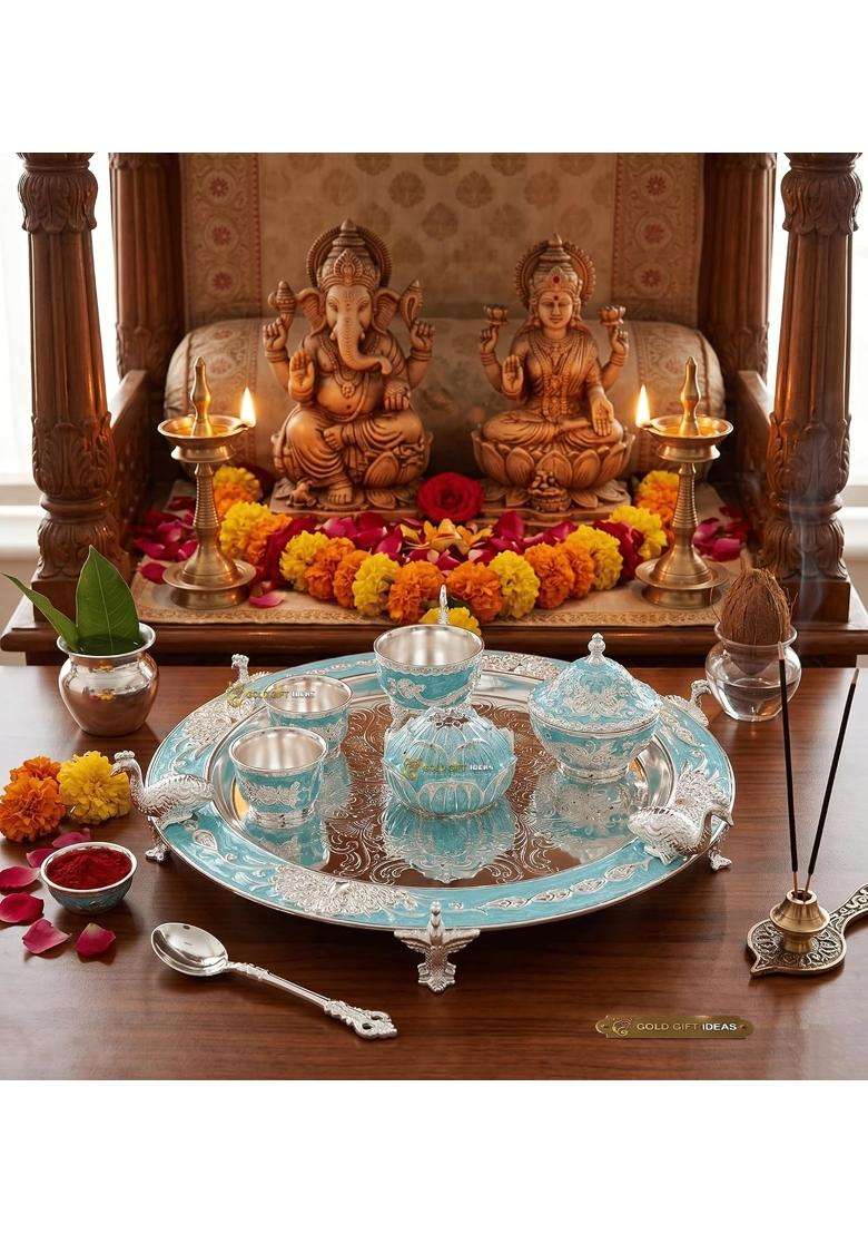 Goldgiftideas 9 Inch Pooja Thali Set for Gifting Diwali Pooja Thali Set for Home Occasional Return Gift - Indya